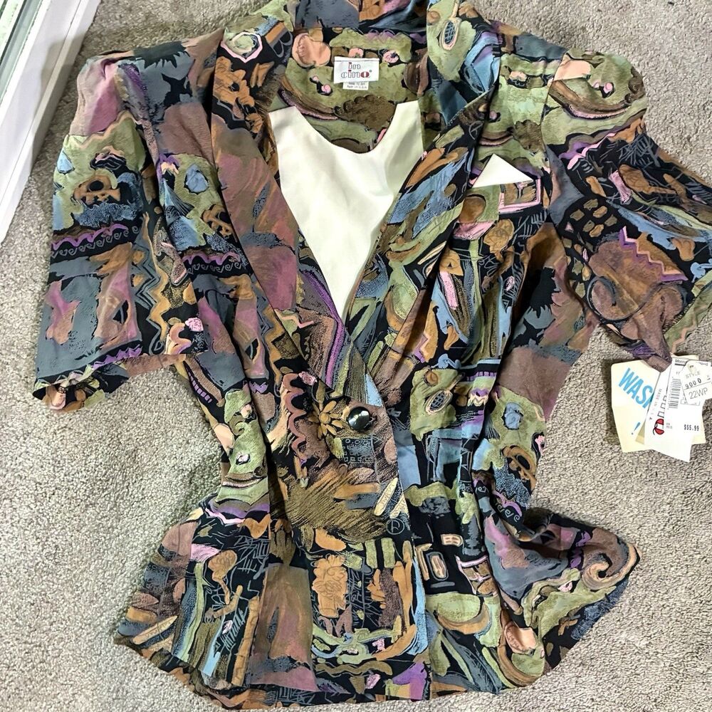 NWT Artsy Vintage In Cinq Convertible Blazer Top Cami Insert Rayon Abstract PLUS
